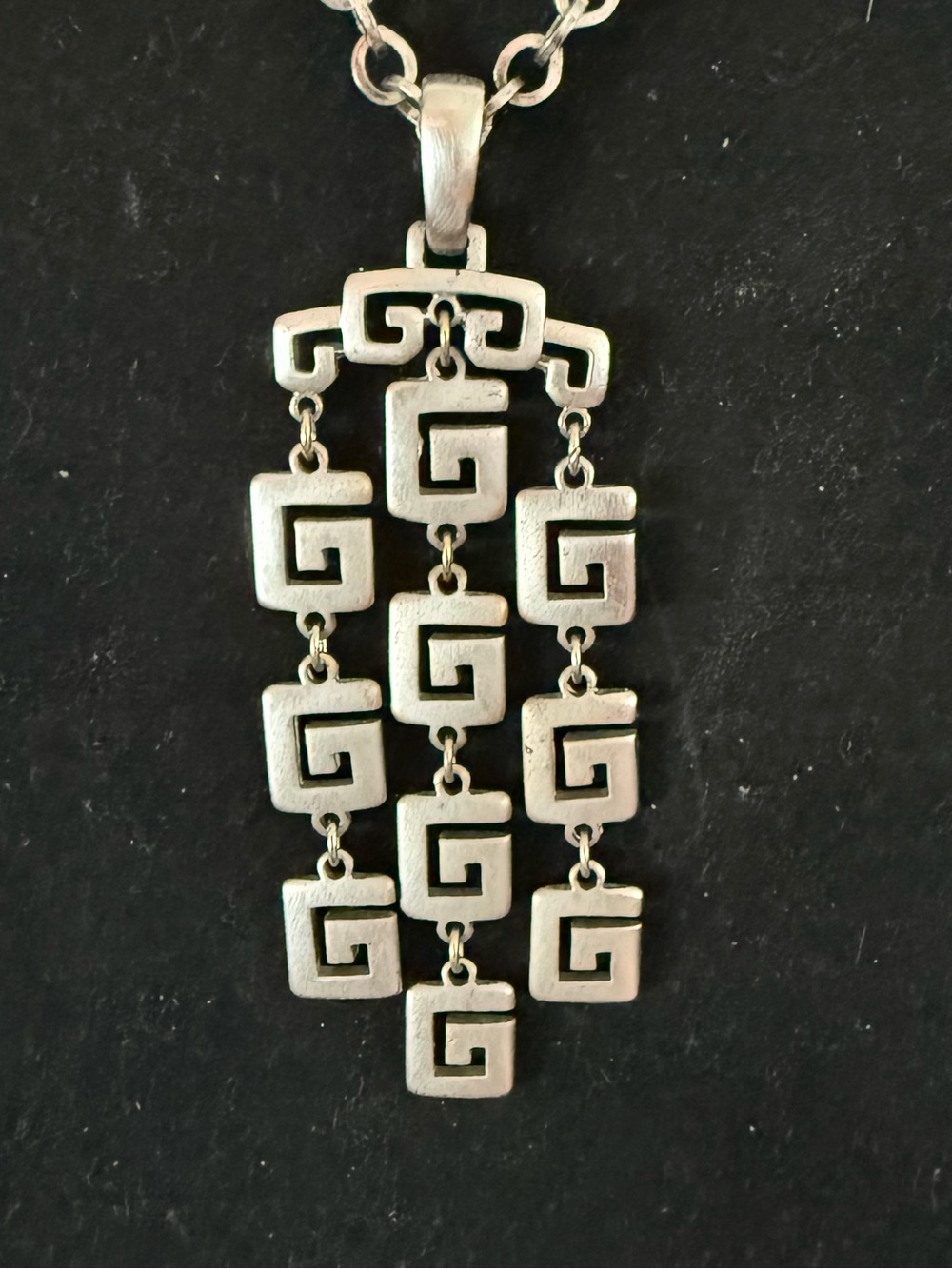 Vintage Silver Geometric Dangle long Pendant Necklace